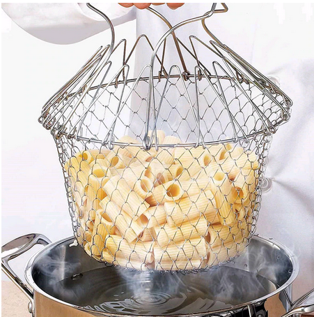 Image of Portable Stainless Steel Chips Mini Frying Foldable Steam Rinse Strain Fry French Chef Oil Fry Basket Mesh Mesh Basket Strainer Net Kitchen Cooking Tool