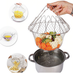 Portable Stainless Steel Chips Mini Frying Foldable Steam Rinse Strain Fry French Chef Oil Fry Basket Mesh Mesh Basket Strainer Net Kitchen Cooking Tool